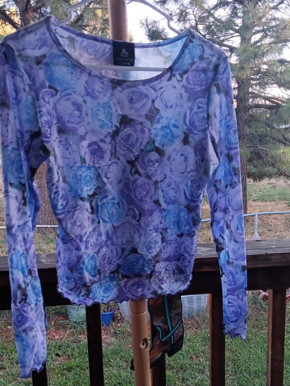 Women's Purple Floral Long-Sleeve Tee by Anxiety Cafe